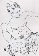 Egon Schiele Seated Female nude with drapery oil painting